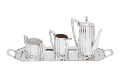 Lot 222 - An early 20th century Austrian 800 standard silver three-piece coffee service on tray, Vienna circa 1922-24 by Ferdinand Feuchtner (active 1915-24)