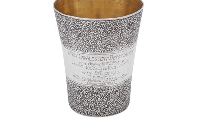 Lot 65 - An early 20th century Anglo – Indian unmarked silver beaker, Kashmir dated 1918