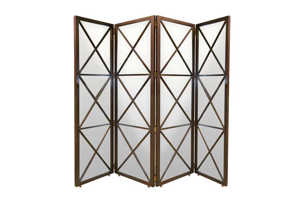 Lot 511 - A VERY LARGE CONTEMPORARY HARDWOOD FOUR-FOLD SCREEN
