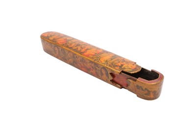 Lot 50 - A LACQUERED PAPIER-MÂCHÉ PEN CASE (QALAMDAN) WITH THE VIRGIN MARY AND CHILD