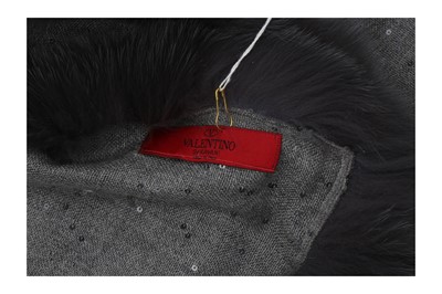 Lot 122 - Valentino Grey Cashmere Fur Trim Scarf