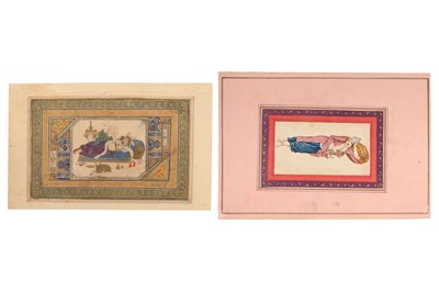 Lot 41 - TWO ALBUM PAGES (MURAQQA') WITH PORTRAITS OF RECLINING FIGURES