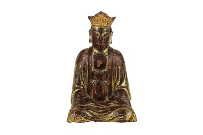 Lot 581 - A CHINESE CARVED WOODEN FIGURE OF A SEATED OFFICIAL
