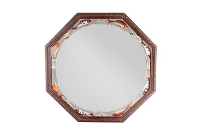 Lot 12 - A LARGE OCTAGONAL MIRROR WITH REVERSE-GLASS PAINTED GOLDFISH