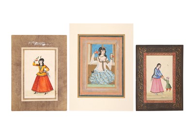 Lot 25 - THREE ALBUM PAGES WITH PORTRAITS OF QAJAR BEAUTIES