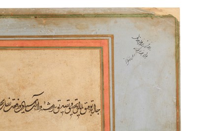 Lot 110 - A SINGLE ALBUM PAGE WITH DIWANI CALLIGRAPHY