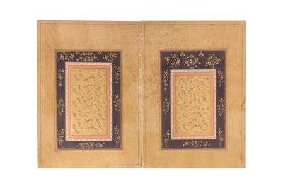 Lot 105 - THREE LARGE MURAQQA' ALBUM PAGES WITH SHIKASTEH NASTA’LIQ CALLIGRAPHY