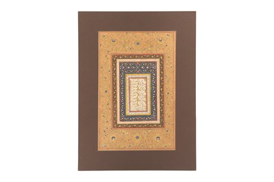 Lot 105 - THREE LARGE MURAQQA' ALBUM PAGES WITH SHIKASTEH NASTA’LIQ CALLIGRAPHY