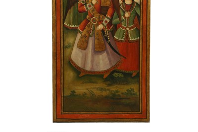 Lot 22 - A LARGE RECTANGULAR-CUT PANEL FROM A MONUMENTAL QAJAR OIL PAINTING