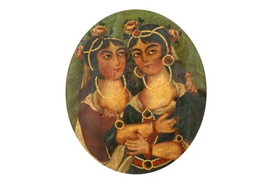Lot 46 - A PORTRAIT OF TWO QAJAR MAIDENS