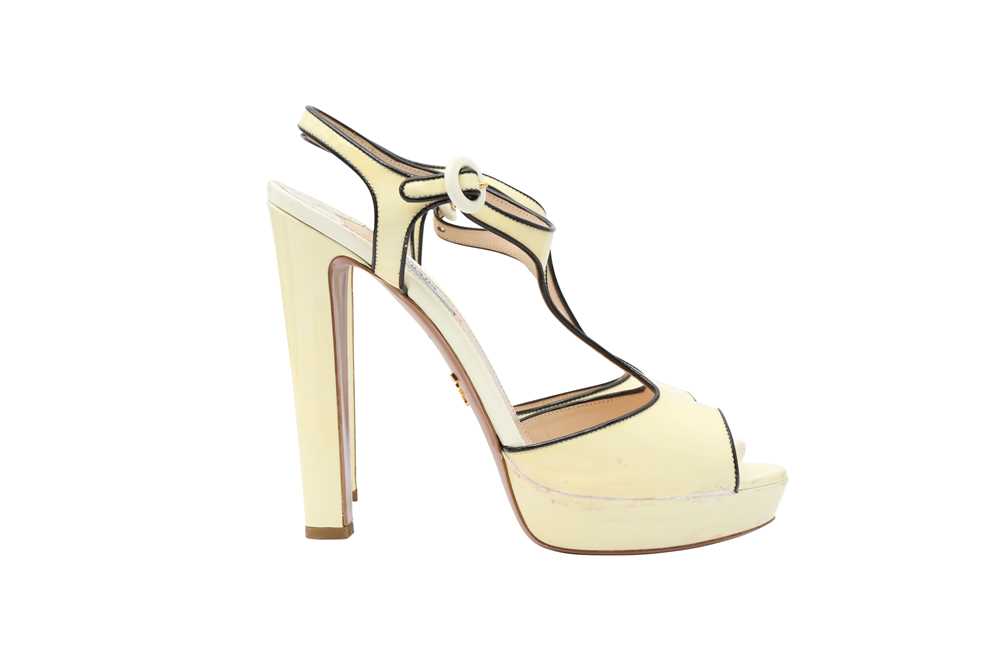 Lot 218 - Prada Pale Yellow Platform T Strap Heeled