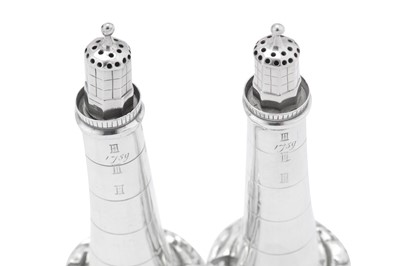 Lot 36 - A pair of Victorian novelty sterling silver pepper pots, Birmingham 1895 by Deakin and Francis