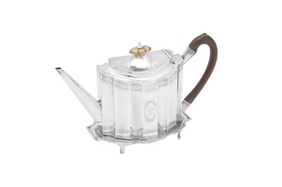 Lot 473 - A George III sterling silver teapot on stand, London 1790 by Charles Hougham