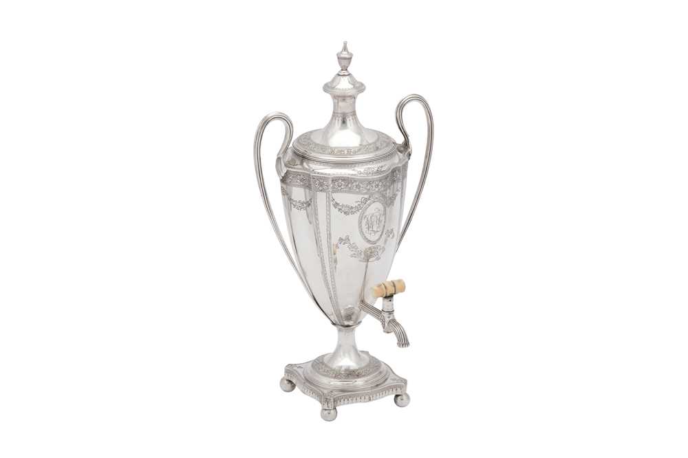 Lot 477 - A George III sterling silver coffee urn, London 1785 by Thomas Chawner