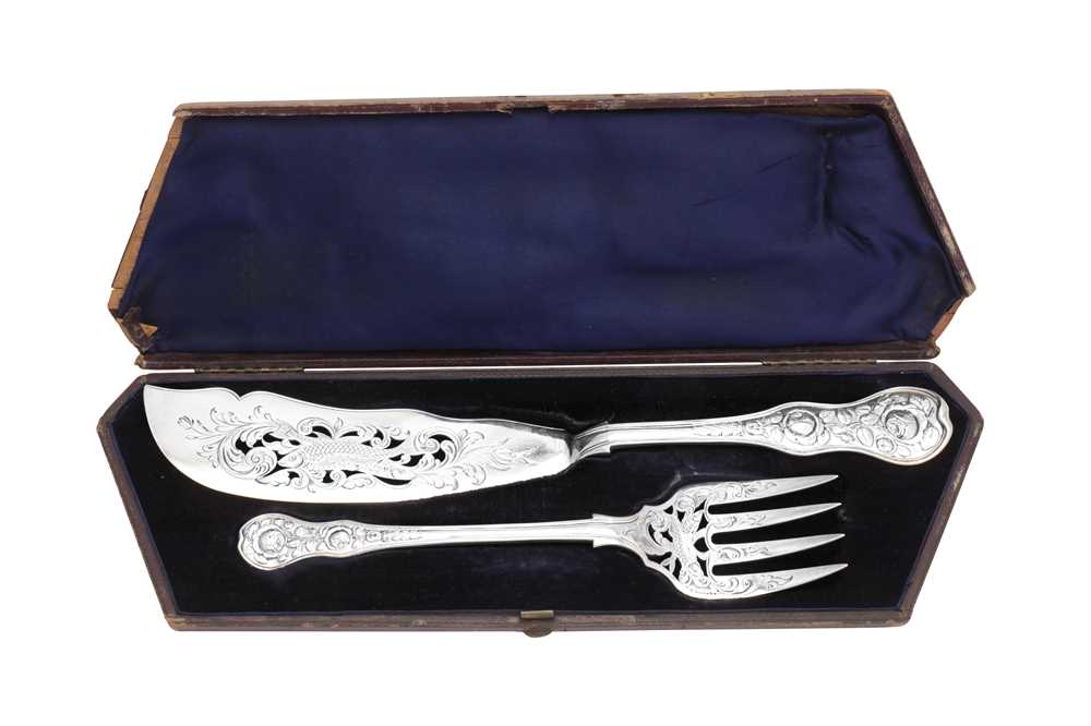 Lot 293 - A cased pair of Victorian sterling silver fish servers, London 1860 by Elizabeth and John Eaton