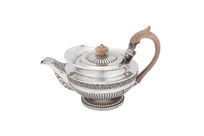 Lot 456 - A good George IV sterling silver teapot, London 1821 by Phillip Rundell (reg. 4th March 1819)