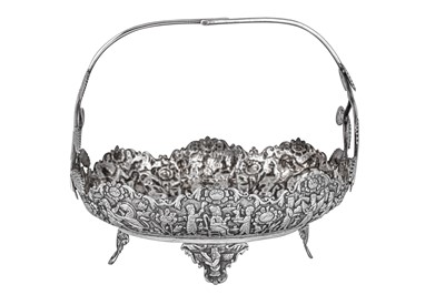 Lot 156 - A mid-20th century Iranian (Persian) unmarked silver fruit basket, Shiraz circa 1940