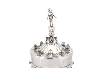 Lot 334 - A large George V ‘Arts and Crafts’ sterling silver and silver-plated cup and cover, London 1931 by Omar Ramsden (1873-1939)