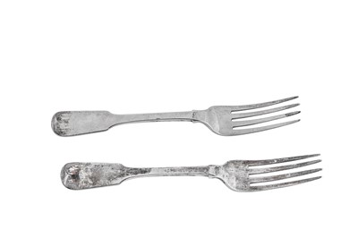 Lot 299 - A pair of William IV provincial sterling silver table forks, York 1835 by James Barber & William North