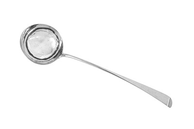 Lot 313 - A George III provincial sterling silver soup ladle, Newcastle 1779 by David Crawford