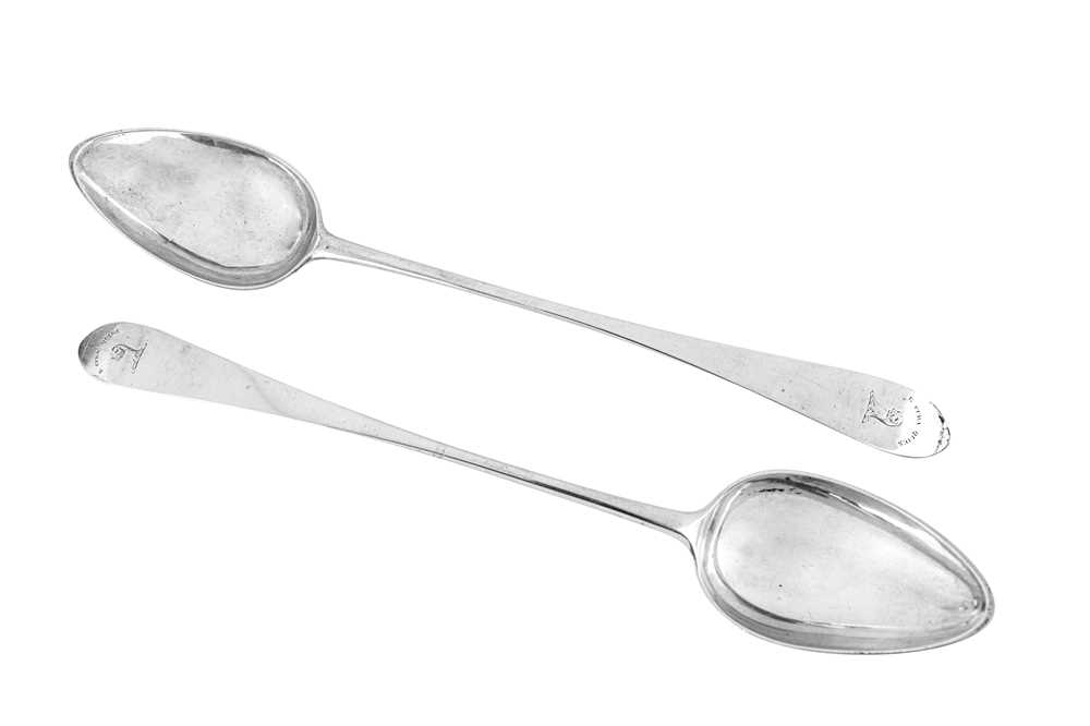 A pair of George III Scottish sterling silver basting spoons, Edinburgh...