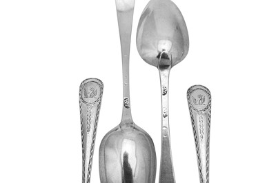 Lot 309 - A set of twelve George III Irish sterling silver dessert spoons, Dublin circa 1780 by John Bollard