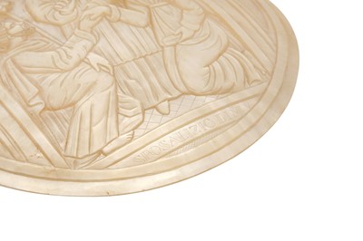 Lot 306 - λ A CARVED MOTHER-OF-PEARL SHELL PLAQUE WITH THE VIRGIN'S MARRIAGE