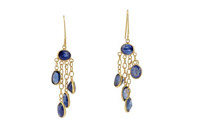 Lot 204 - A pair of sapphire pendent earrings