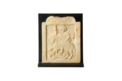 Lot 209 - A WHITE MARBLE STELE OF SAINT GEORGE AND THE DRAGON, 19TH  CENTURY