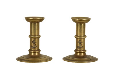 Lot 157 - A PAIR OF BRASS SHIP'S CANDLESTICKS, LATE 19TH CENTURY