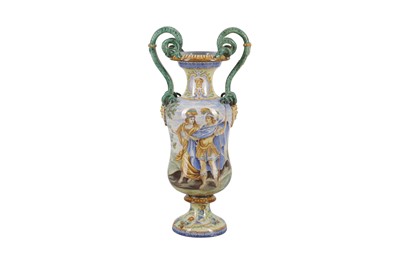 Lot 322 - A MAJOLICA TWIN HANDLED URN, LATE 19TH CENTURY