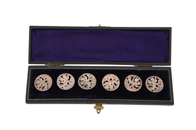 Lot 250 - A CASED SET OF SIX VICTORIAN STERLING SILVER BUTTONS, CHESTER 1900 BY NATHAN AND HAYES