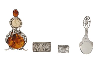 Lot 235 - A MIXED GROUP INCLUDING A LATE 20TH CENTURY POLISH 925 STANDARD SILVER WATCH STAND, WARSAW POST-1986