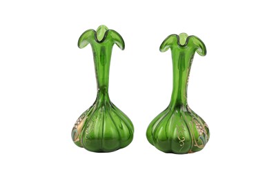 Lot 199 - A PAIR OF LATE 19TH CENTURY BOHEMIAN GLASS EWERS