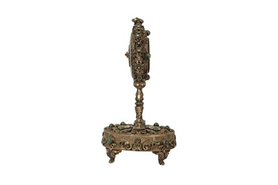 Lot 93 - A VIENNESE AUSTRIAN MUSICAL SILVER AND GILT PORTICO DESK CLOCK, LATE 19TH CENTURY