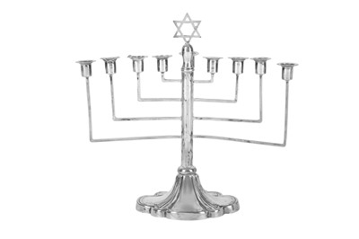 Lot 216 - A GEORGE V STERLING SILVER HANUKKAH LAMP, BIRMINGHAM 1930 BY BRITTON GOULD AND CO
