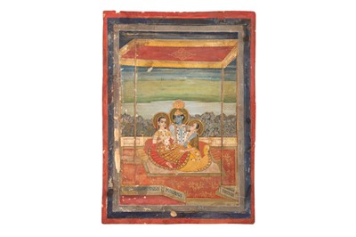 Lot 286 - LORD KRISHNA WITH TWO GOPIS UNDER A CANOPY