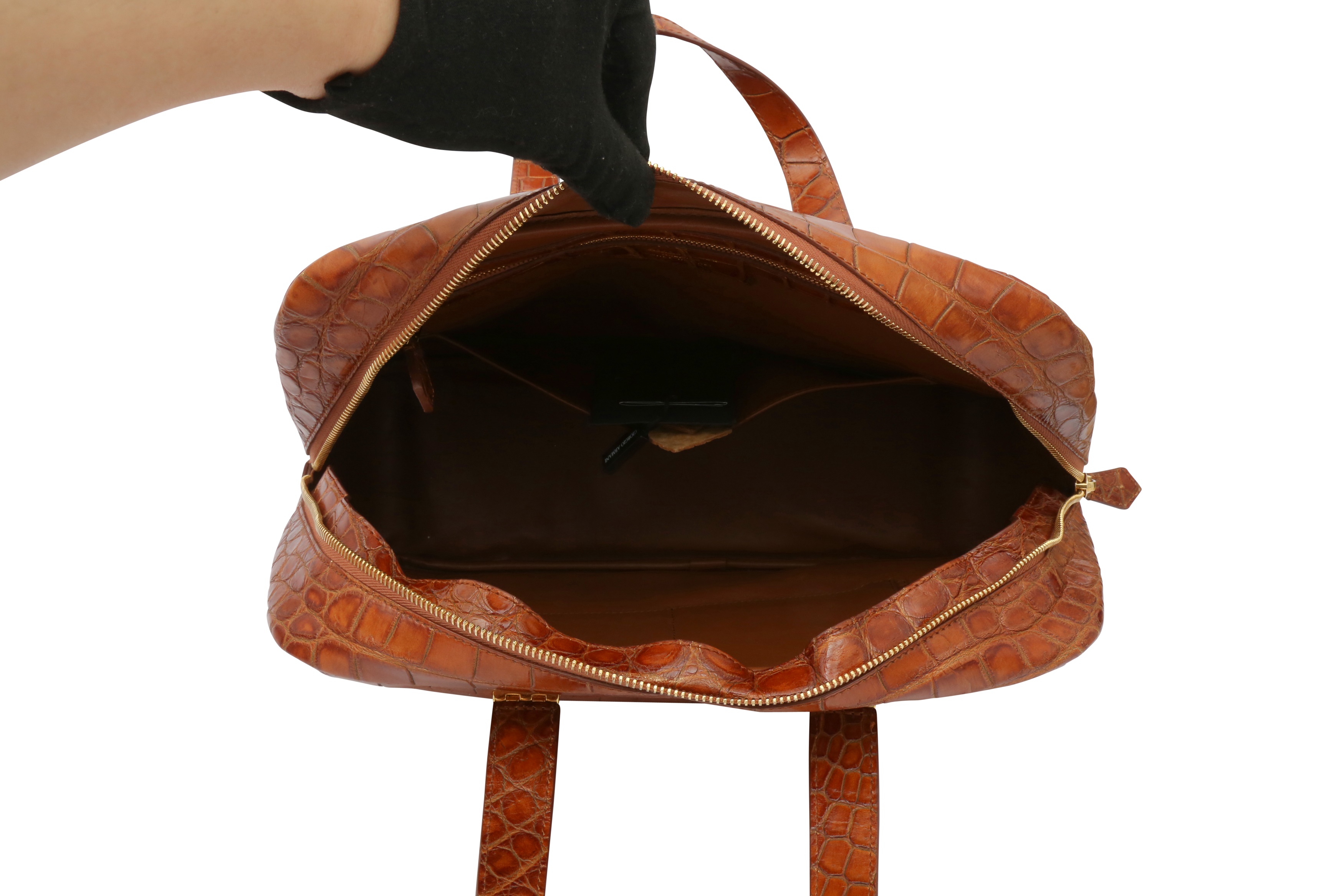 Lot 351 - λ Giorgio Armani Tan Crocodile Bowling Bag