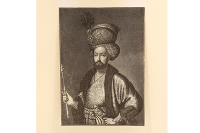 Lot 427 - A PORTRAIT OF THE LAST INDEPENDENT KING OF THE SAFAVID DYNASTY, SHAH SULTAN HOSSEIN (R. 1694 - 1722)