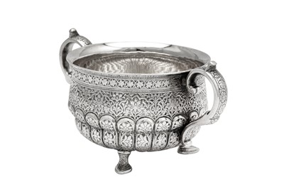 Lot 64 - A late 19th century Anglo – Indian unmarked silver twin handled sugar bowl, Kashmir circa 1880