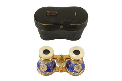 Lot 90 - A CASED PAIR OF FRENCH GILT METAL AND ENAMEL BINOCULAR OPERA GLASSES, LATE 19TH CENTURY