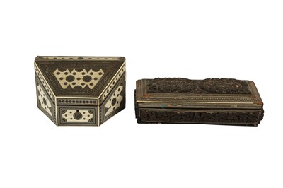 Lot 77 - A CEYLONESE EXPORT CARVED WOOD AND IVORY STATIONERY BOX, LATE 19TH CENTURY