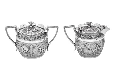 Lot 72 - A late 19th century Anglo – Indian unmarked silver three-piece tea service, Lucknow circa 1890