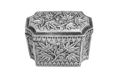 Lot 63 - An early 20th century Anglo – Indian unmarked silver tea caddy, Kashmir circa 1900
