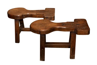 Lot 126 - TWO SIMILAR CONTINENTAL CHESTNUT OR WALNUT SPINNING OR WORK STOOLS, LATE 19TH CENTURY