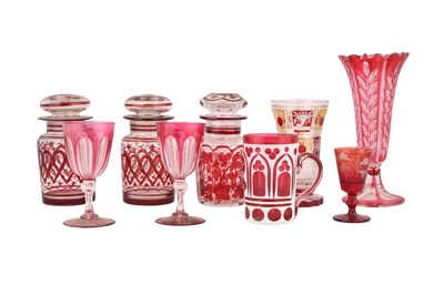 Lot 348 - A SMALL COLLECTION OF CRANBERRY GLASSWARE, 19TH CENTURY & LATER