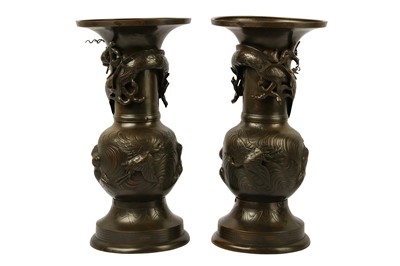 Lot 580 - A PAIR OF JAPANESE BRONZE VASES, MEIJI PERIOD