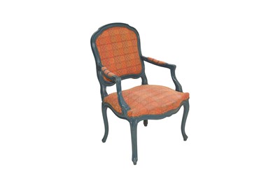 Lot 145 - A FRENCH LOUIS XV STYLE FAUTEUIL ARMCHAIR