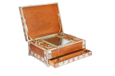 Lot 261 - λ A LARGE ANGLO-INDIAN ROSEWOOD AND IVORY-INLAID DRESSING BOX WITH STAND
