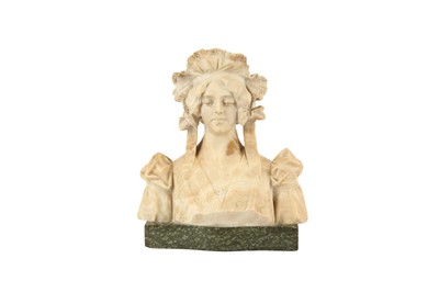 Lot 211 - A LATE 19TH CENTURY ALABASTER BUST OF A YOUNG WOMAN IN A BONNET